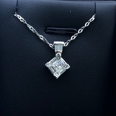LIV 14k White Gold & Diamonds G/VS1 Princess Cut Invisible Halo Pendant Necklace