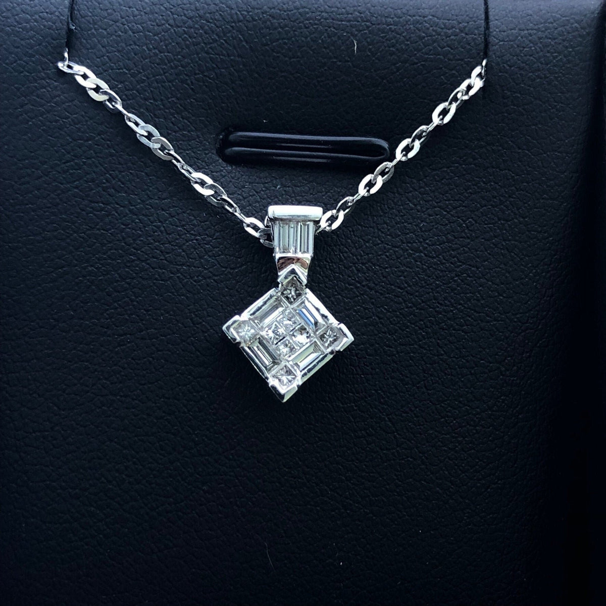 LIV 14k White Gold & Diamonds G/VS1 Princess Cut Invisible Halo Pendant Necklace