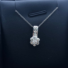 LIV 14k White Gold & Diamonds G/VS1 Round Cut Flower Halo Pendant Necklace Gift
