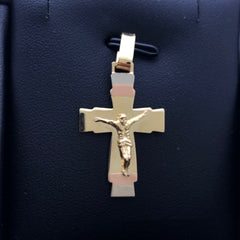 LIV 14k Tri Color Gold Crucifix Jesus Cross Design One of a Kind Charm Pendant
