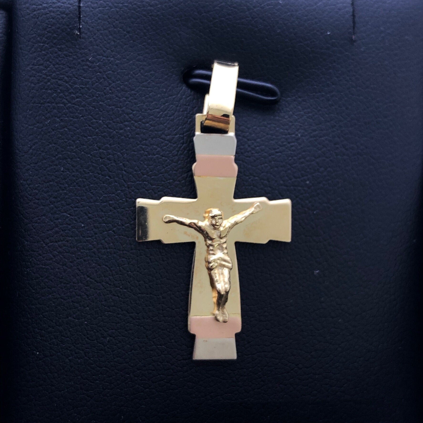 LIV 14k Tri Color Gold Crucifix Jesus Cross Design One of a Kind Charm Pendant