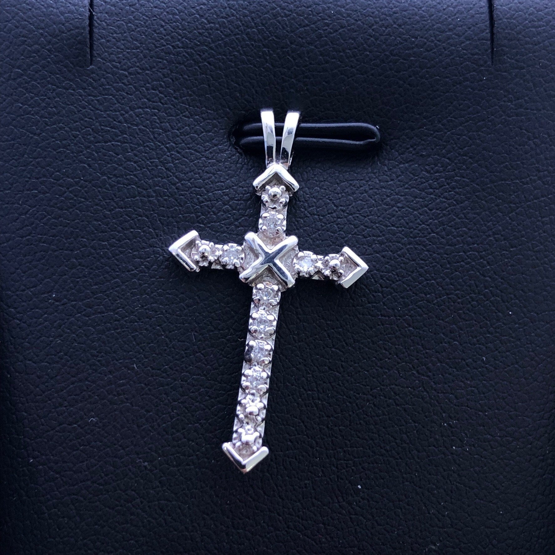 LIV 14k White Gold & Diamonds Cross Charm X Design Pave Set Pendant Necklace Gift