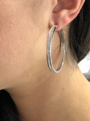 LIV Platinum Sterling Silver White Sapphire Inside Out Baguette Hoop Earrings Gift