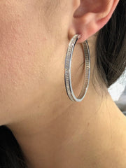 LIV Platinum Sterling Silver White Sapphire Inside Out Baguette Hoop Earrings Gift
