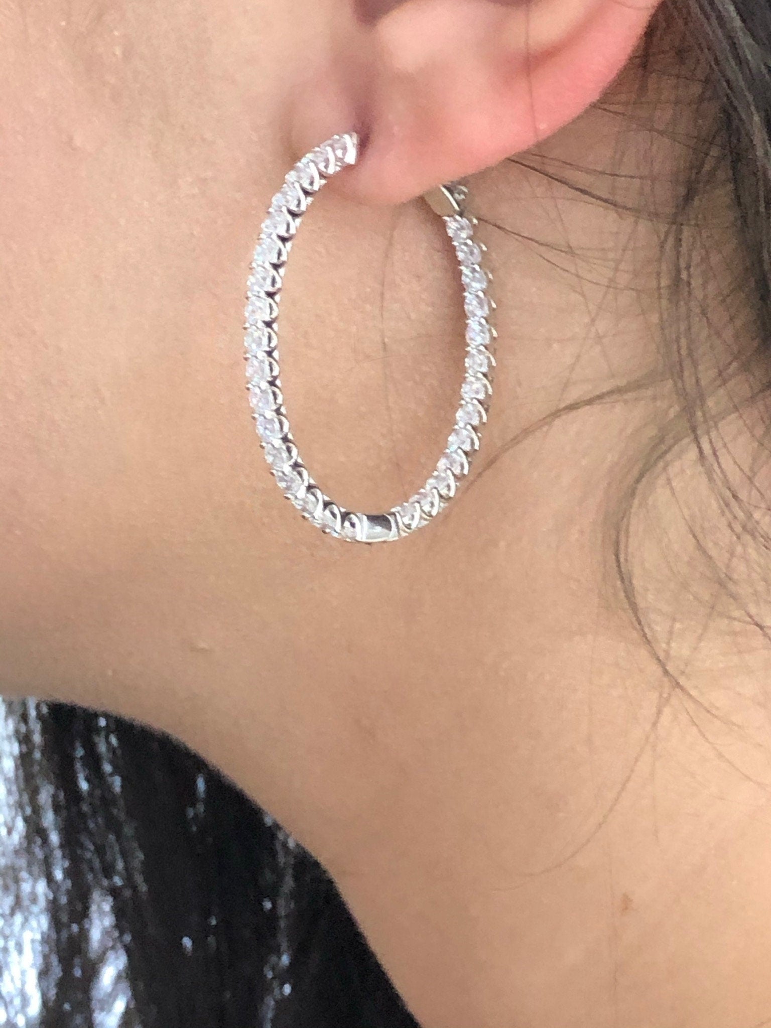 LIV Platinum Sterling Silver White Sapphire Inside Out Large Hoop Earrings Gift