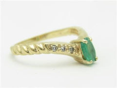 LIV 14k Yellow Gold & Diamonds Green Emerald Oval Shape Stone Band Ring Gift