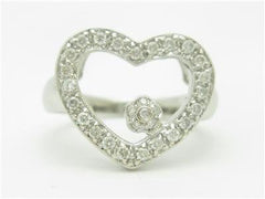 LIV 14k White Gold & Diamonds Open Heart Design Pave Floating Flower Ring Gift