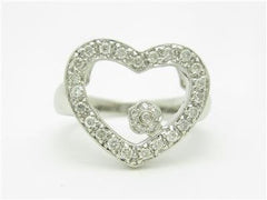 LIV 14k White Gold & Diamonds Open Heart Design Pave Floating Flower Ring Gift