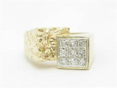 LIV 14k Yellow Gold & Diamonds Nugget Design Men's Band Hand Made Ring Gift