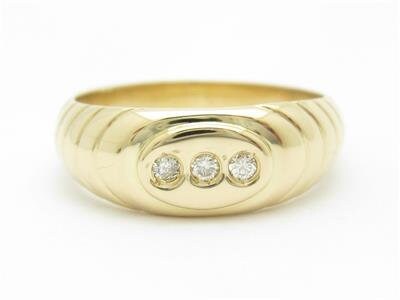 LIV 14k Yellow Gold & Diamonds Cable Design 3 Stone Bezel Band Hand Made Ring Gift