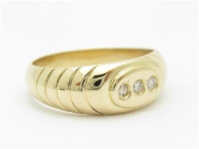 LIV 14k Yellow Gold & Diamonds Cable Design 3 Stone Bezel Band Hand Made Ring Gift
