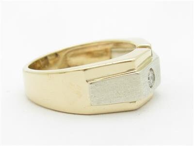 LIV 14k White & Yellow Gold Diamond Satin Finish Design Wide Band Men's Ring