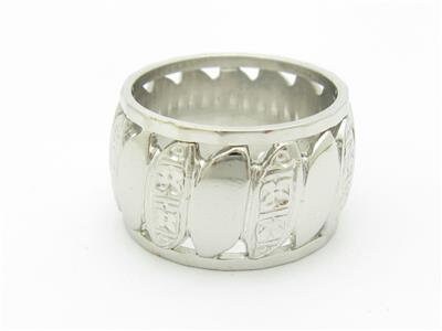 LIV 14k White Gold Diamond Cut Hand Engraved Design Vintage Design Band Wide Ring Gift