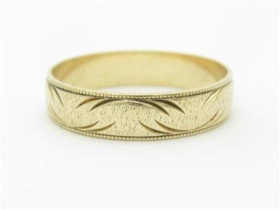 LIV 10k Yellow Gold Diamond Cut Mill Grain Design Vintage Design Band Hand Made Ring