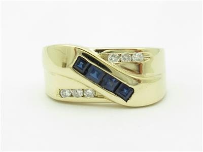 LIV 14k Yellow Gold & Diamonds Blue Sapphire Men's Rectangular Design Band Ring Gift