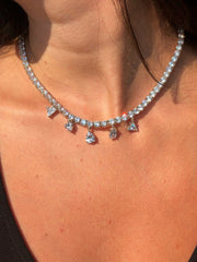 LIV Platinum Sterling Silver White Sapphire Multi Shape Stone Design Tennis Necklace
