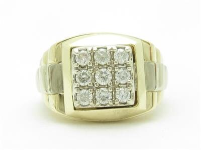 LIV 14k Yellow & White Gold Men's Genuine Diamond Square Design Cable Band Ring Gift