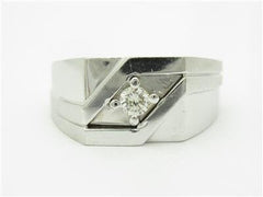 LIV 14k White Gold Diamonds Round Cut Prong Set Men's Design Rectangular Band Ring