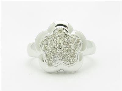 LIV 14k White Gold & Diamonds Clover Flower Design Pave Band Ring Bridal Gift