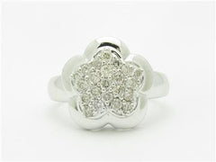 LIV 14k White Gold & Diamonds Clover Flower Design Pave Band Ring Bridal Gift