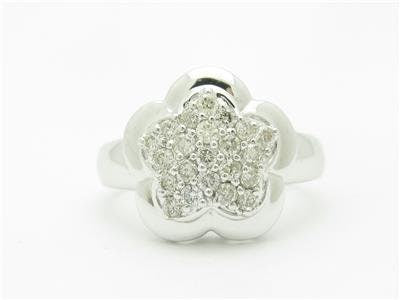 LIV 14k White Gold & Diamonds Clover Flower Design Pave Band Ring Bridal Gift