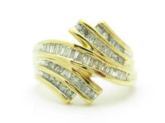 LIV 10k Yellow Gold & Diamonds Baguette Channel Set Wide Band Abstract Design Ring