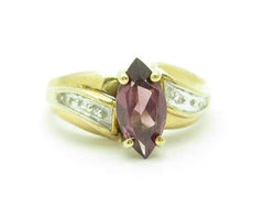 LIV 14k Yellow Gold & Diamond Purple Amethyst Marquee Design Right Hand Band Ring