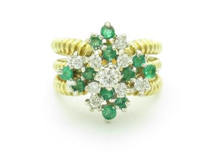 LIV 14k Yellow & White Gold Diamond Green Emerald Vintage Design Band Ring Gift