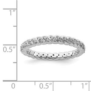 LIV Platinum Sterling Silver White Diamonds Braided Eternity Stackable Band Ring