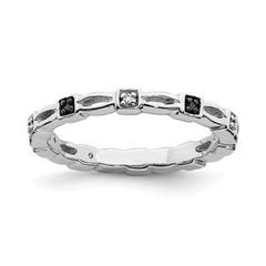 LIV Platinum Sterling Silver Black & White Diamond Eternity Stackable Band Ring