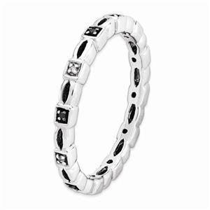 LIV Platinum Sterling Silver Black & White Diamond Eternity Stackable Band Ring