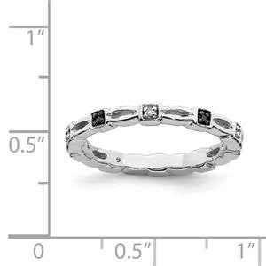 LIV Platinum Sterling Silver Black & White Diamond Eternity Stackable Band Ring