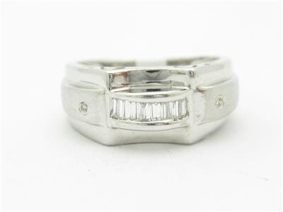 LIV 14k White Gold & Diamond Baguette Channel Set Design Wide Modern Band Ring