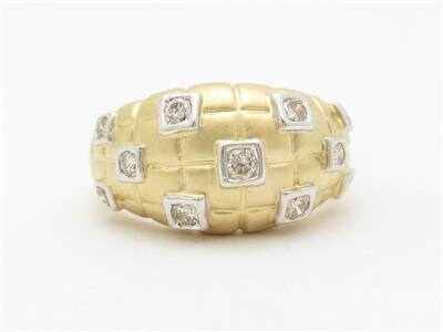 LIV 14k Yellow Gold & Diamond Princess Cut Bezel Design Wide Band 3D Abstract Ring