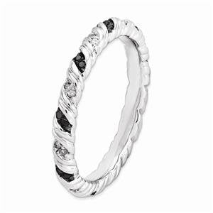 LIV Platinum Sterling Silver Black White Diamonds Eternity Stackable Band Ring Sz 10