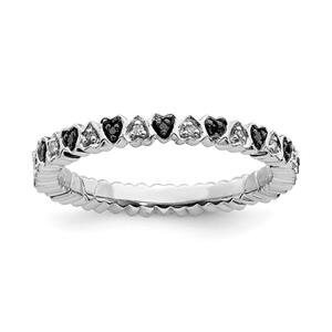 LIV Platinum Sterling Silver Black White Diamonds Eternity Stackable Band Ring