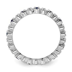 LIV Platinum Sterling Silver Blue Sapphire Diamonds Eternity Stackable Band Ring