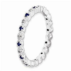 LIV Platinum Sterling Silver Blue Sapphire Diamonds Eternity Stackable Band Ring