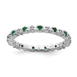 LIV Platinum Sterling Silver Green Emerald Diamonds Eternity Stackable Band Ring