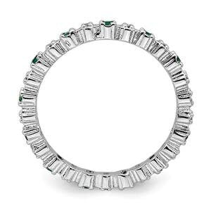 LIV Platinum Sterling Silver Green Emerald Diamonds Eternity Stackable Band Ring