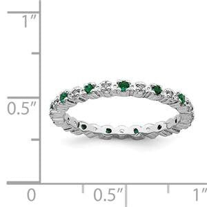 LIV Platinum Sterling Silver Green Emerald Diamonds Eternity Stackable Band Ring