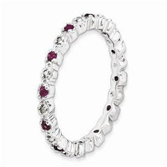 LIV Platinum Sterling Silver Garnet & Diamonds Eternity Stackable Band Ring