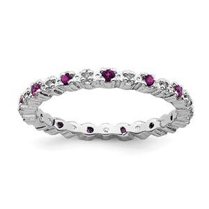 LIV Platinum Sterling Silver Garnet & Diamonds Eternity Stackable Band Ring