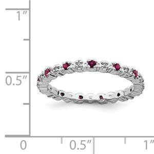 LIV Platinum Sterling Silver Red Ruby & Diamonds Eternity Stackable Band Ring