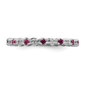 LIV Platinum Sterling Silver Red Ruby & Diamonds Eternity Stackable Band Ring
