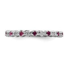 LIV Platinum Sterling Silver Red Ruby & Diamonds Eternity Stackable Band Ring