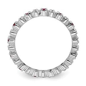 LIV Platinum Sterling Silver Red Garnets & Diamonds Eternity Stackable Band Ring