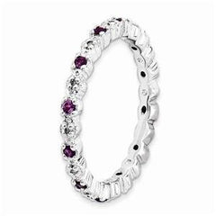 LIV Platinum Sterling Silver Amethyst & Diamonds Eternity Stackable Band Ring