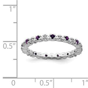 LIV Platinum Sterling Silver Amethyst & Diamonds Eternity Stackable Band Ring