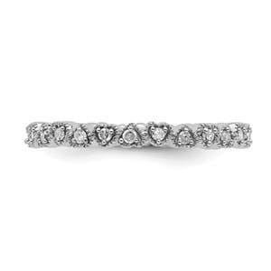 LIV Platinum Silver & White Diamonds Eternity Halo Heart Stackable Band Ring